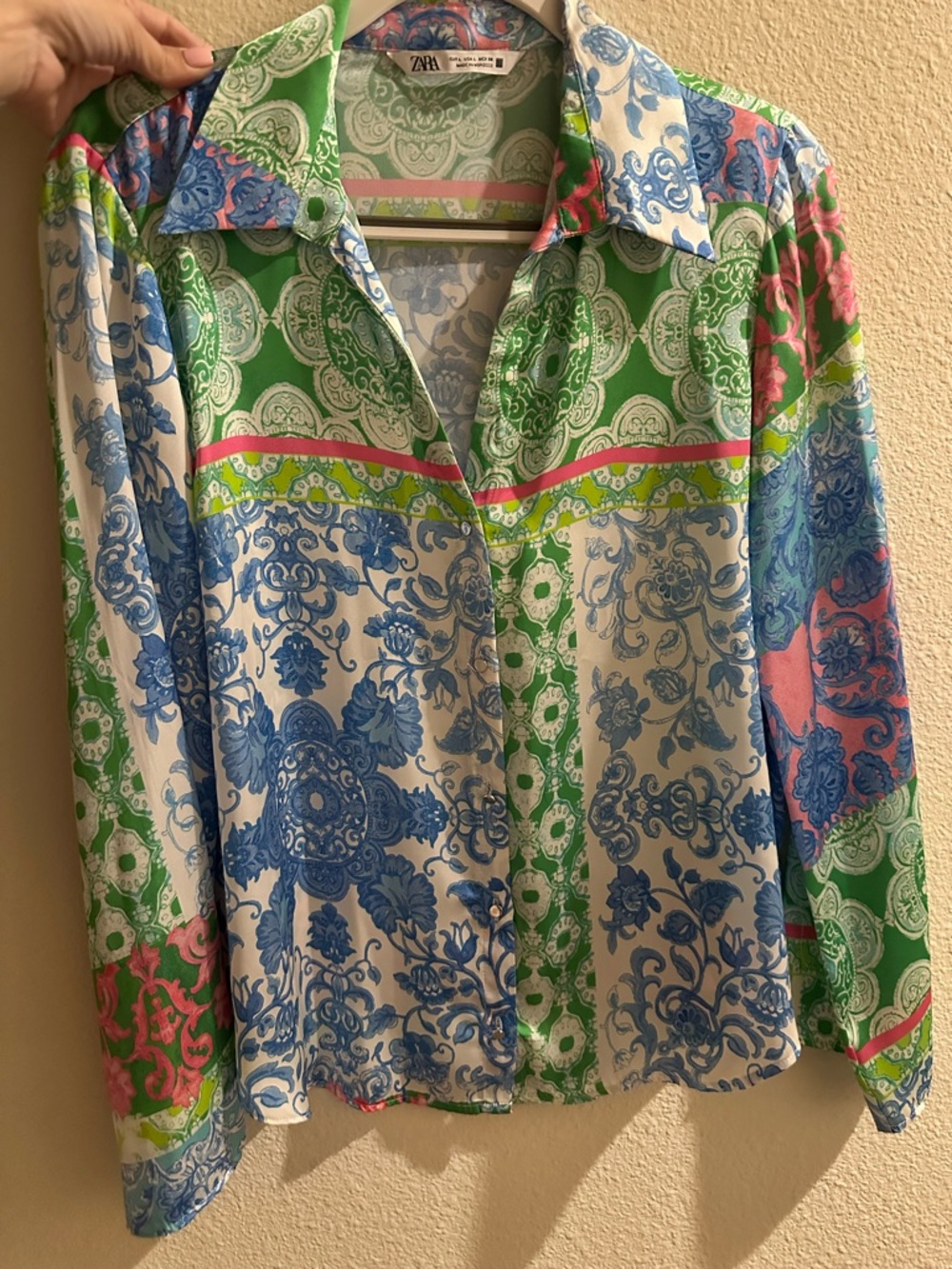 Zara Blue, Green & Pink Paisley-Print Button-Down Shirt